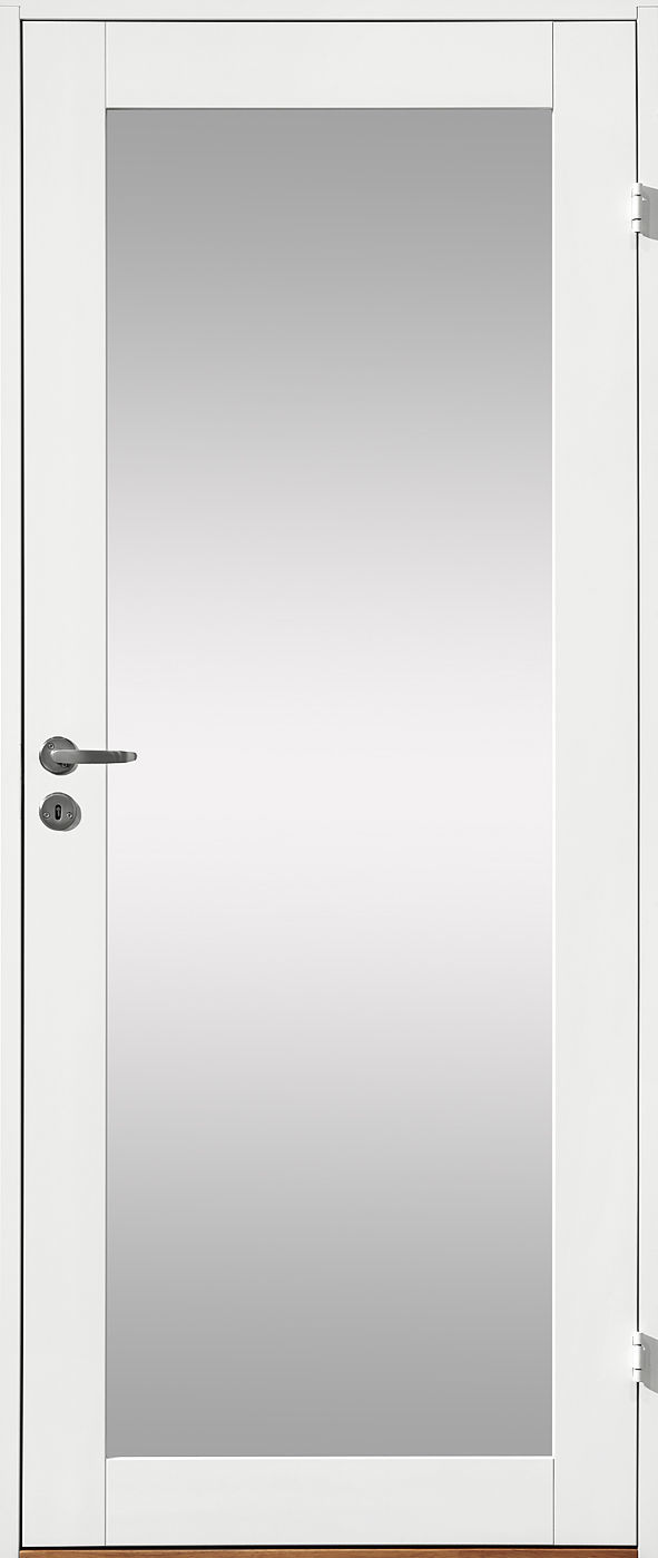 Innerdörr Contur vit helglasad, frostat glas, M0921, Driveån